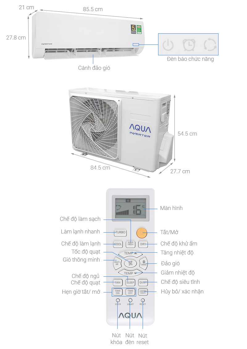 Thong so ki thuat May lanh Aqua Inverter 1.5 HP AQA KCRV12WNZ