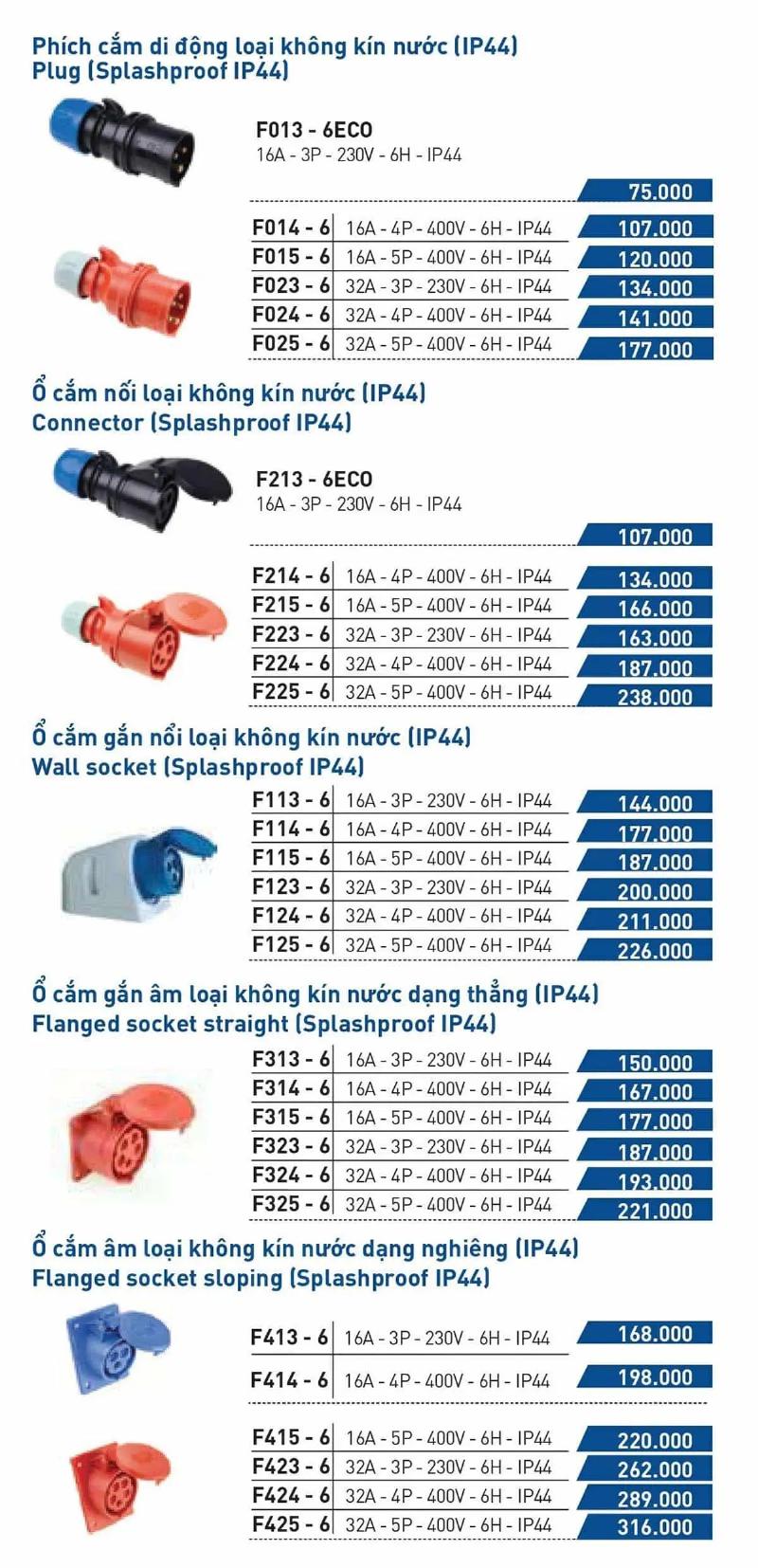 Bảng giá ổ cắm 1 pha - Trang 2