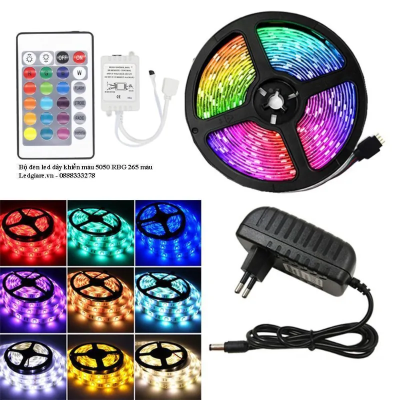 Bộ đèn led dây 5050 rgb 12v cuộn 5m