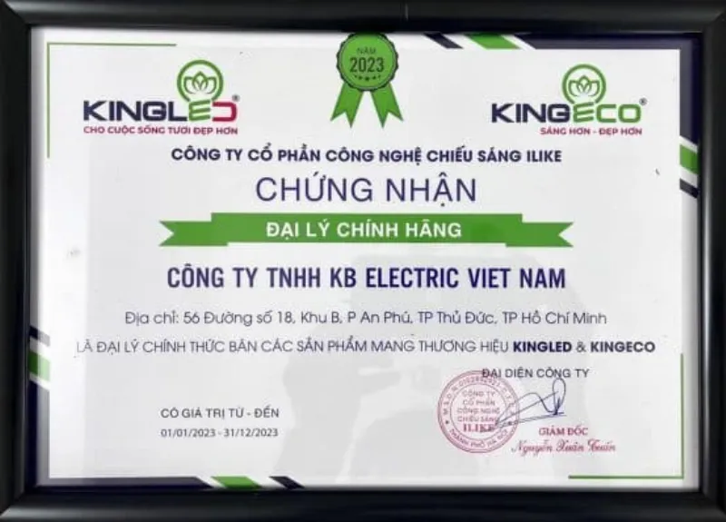 Chứng nhận đại lý chính hãng Kingled của KBElectric