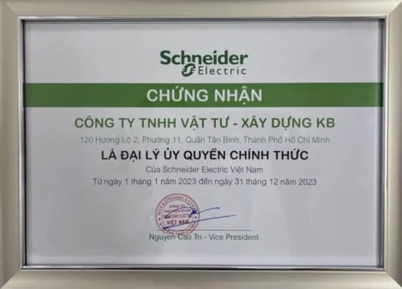 Chứng nhận đại lý ủy quyền Schneider Electric của KBElectric