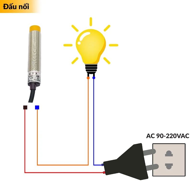 Đấu nối cảm biến tiệm cận kim loại 220V 2 dây Dawei