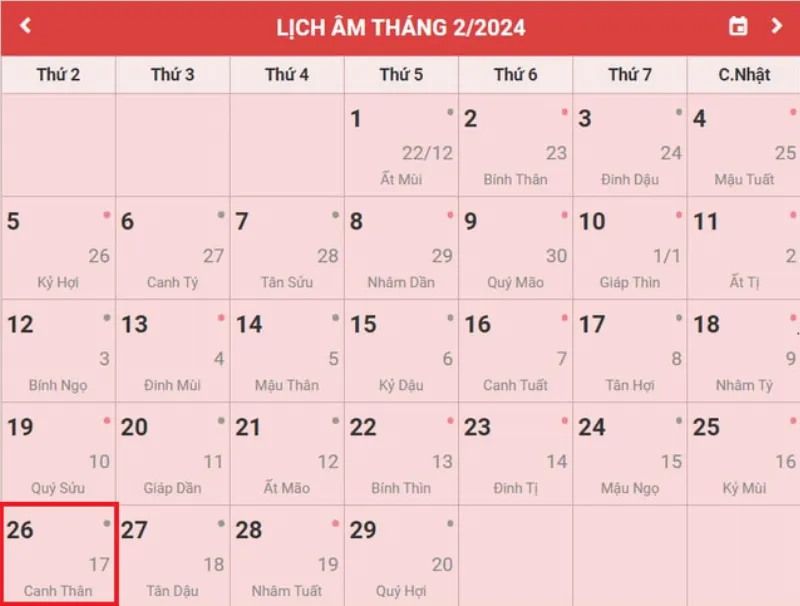 Lịch âm 26/2 - Âm lịch hôm nay 26/2 - Lịch vạn niên ngày 26/2/2024- Ảnh 1.