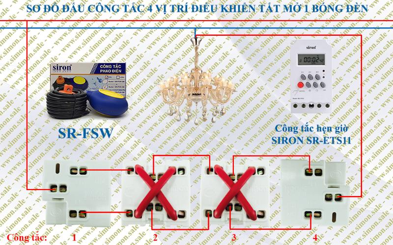 Sơ đồ đấu nối công tắc cầu thang 4 vị trí