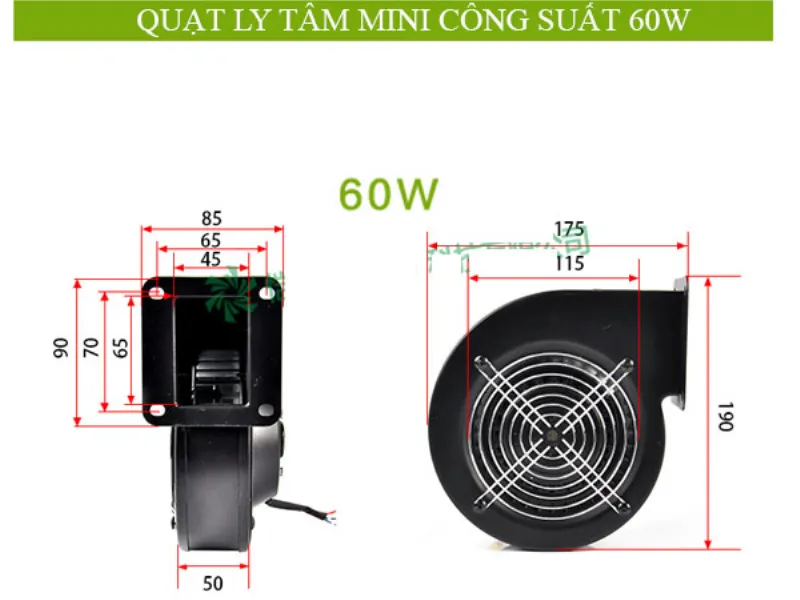 Bản vẽ quạt hút ly tâm mini 60W