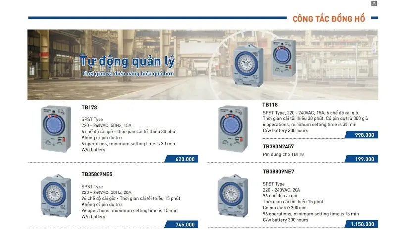 Bảng giá công tắc đồng hồ Timer Panasonic