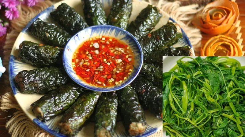 Chả lá lốt + Rau muống luộc