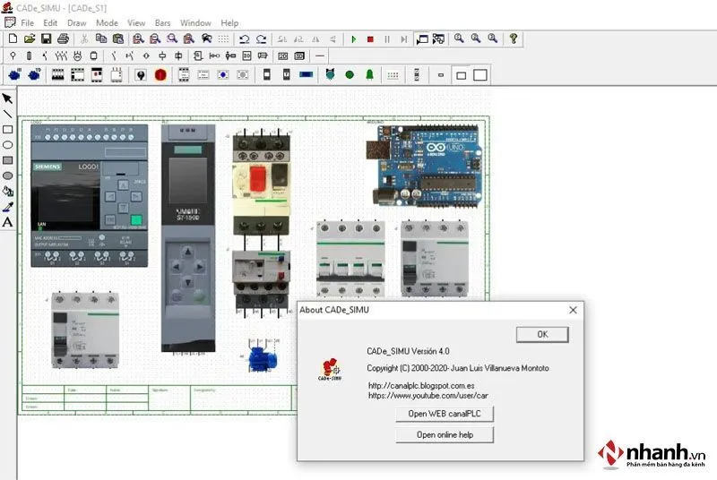 Giao diện phần mềm vẽ mạch điện tử Cade Simu
