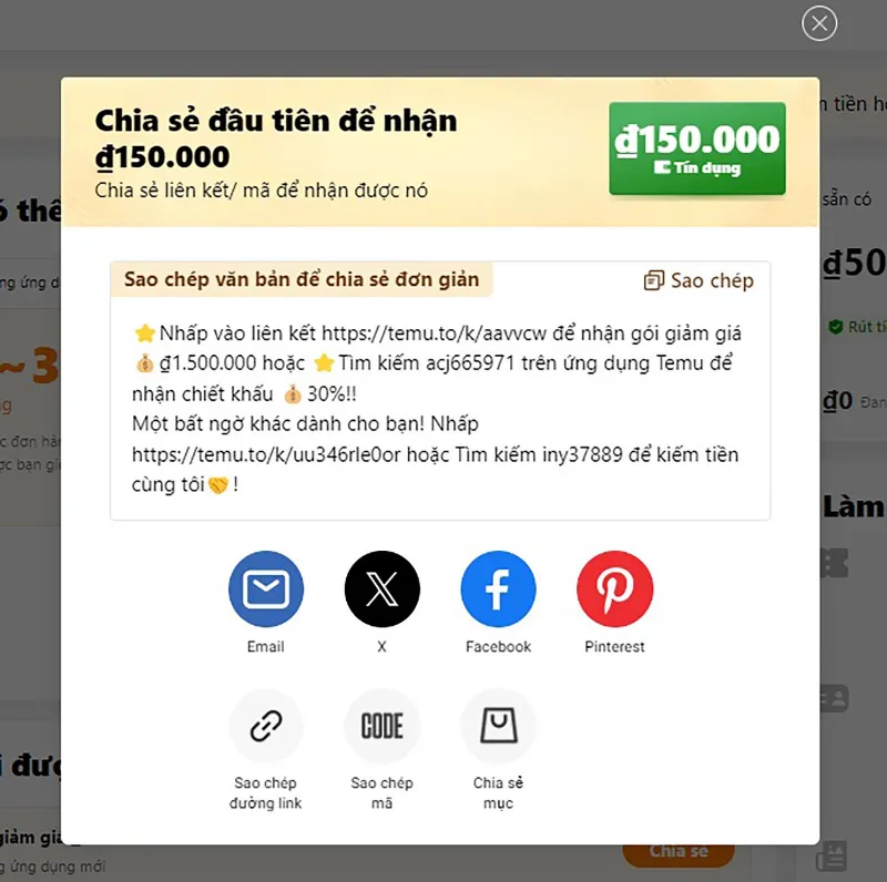 Tạo link Affiliate trên Temu